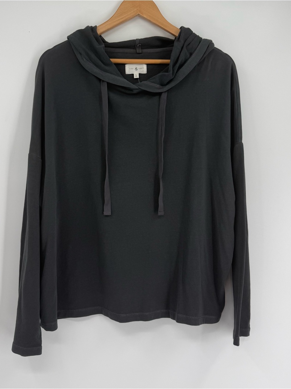 Lou & Grey NWT Womens Gray Oversized Hoodie Top Size L Long Sleeves Mid Weight - Picture 9 of 9